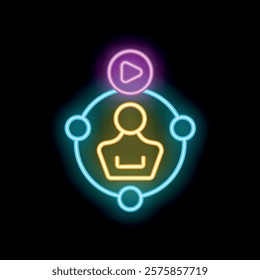 Neon icon representing content creator sharing video content online, concept of digital marketing