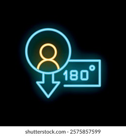 Neon icon representing a person experiencing a sudden and drastic temperature drop of 180 degrees