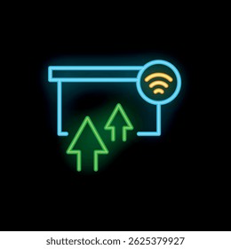 Ícone de néon representando um roteador emitindo um sinal de wifi permitindo a transferência de dados