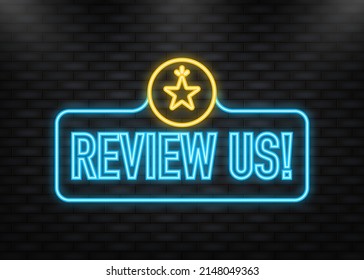Neon Icon. Review us. Vector illustration on white background