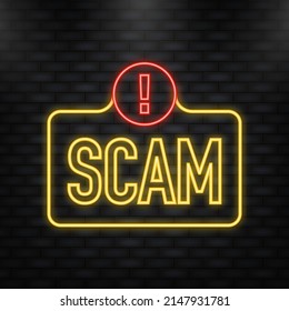 Neon Icon. Scam warning sign, badge on white background