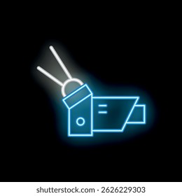 Neon icon of security camera recording with antenna transmitting signal