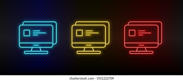 Neon icon set Access control monitor. Set of red, blue, yellow neon vector icon