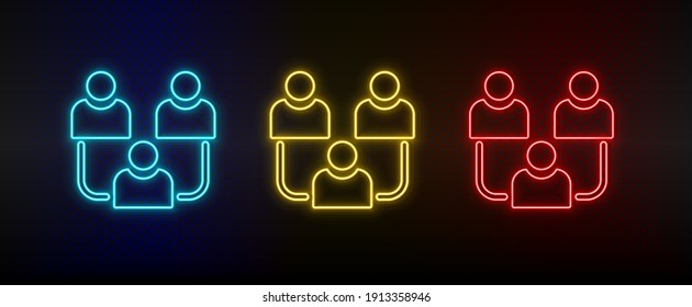 Icono de neón conjunto avatares, usuarios, contacto. Icono de vector de neón rojo, azul, amarillo