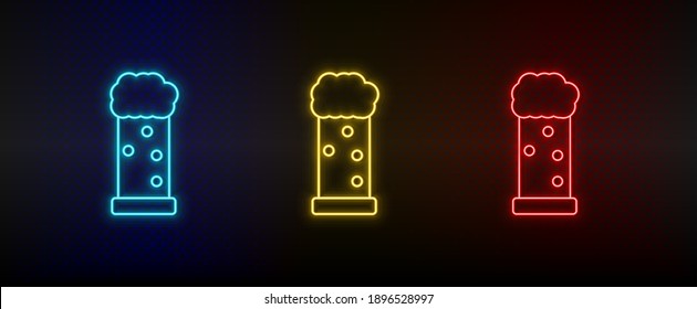 Neon icon set beer. Set of red, blue, yellow neon vector icon