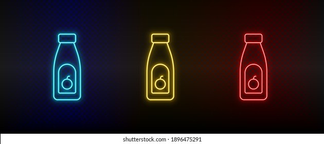 Neon icon set catsup, ketchup. Set of red, blue, yellow neon vector icon