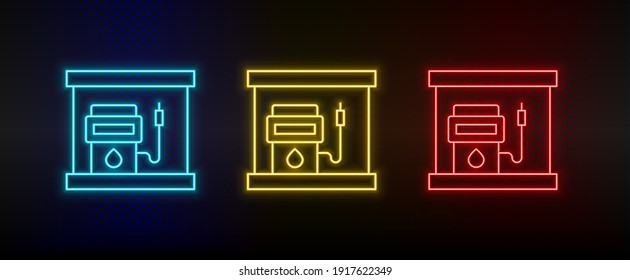 Neon icon set charging, refill. Set of red, blue, yellow neon vector icon