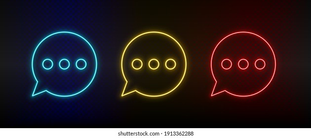 Neon icon set chat, chat bubble. Set of red, blue, yellow neon vector icon
