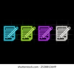 Neon icon set checklist, tasks. Set of red, blue, yellow neon vector icon.