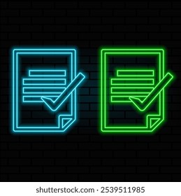 Ícone de néon define lista de verificação, tarefas. Conjunto de vermelho, azul, amarelo ícone de vetor neon. cor verde..