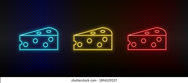 Neon Icon Set Käse Stück. Satz von rotem, blauem, gelbem NeonVektorsymbol