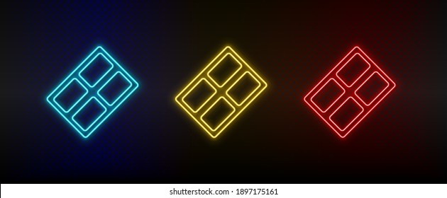 Neon Icon Set Schokolade. Satz von rotem, blauem, gelbem NeonVektorsymbol