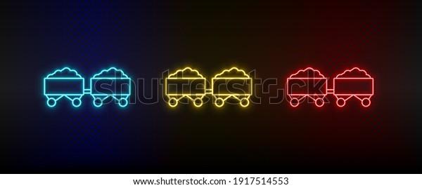 Neon icon set coal, energy, eco. Set of red, blue,\
yellow neon vector icon