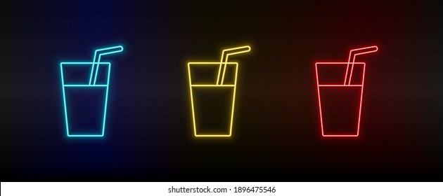 Neon icon set cocktail, drink. Set of red, blue, yellow neon vector icon