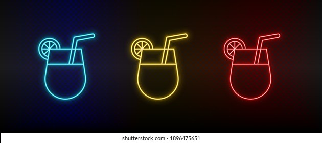 Neon icon set cocktail, drink. Set of red, blue, yellow neon vector icon