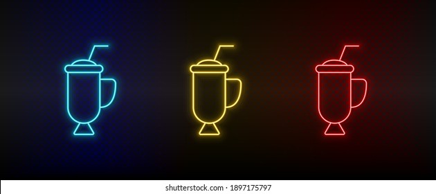 Neon icon set cocktail, drink. Set of red, blue, yellow neon vector icon