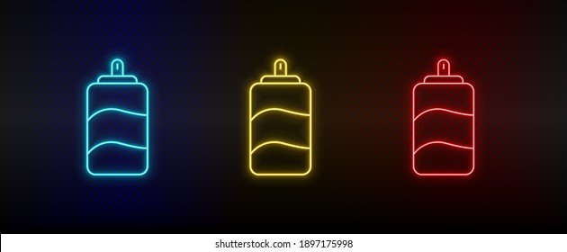 Neon icon set coke pan, beverage. Set of red, blue, yellow neon vector icon