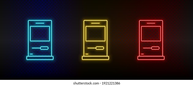 Neon icon set Computer diskette. Set of red, blue, yellow neon vector icon