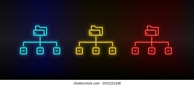 Neon icon set Data connect link. Set of red, blue, yellow neon vector icon