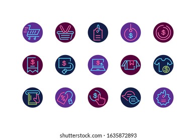 Neon icon set design of Shopping commerce market store shop retail buy paying banking and consumerism theme Vector illustration