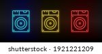 Neon icon set Disk drive. Set of red, blue, yellow neon vector icon