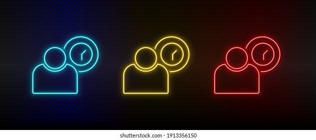 Neon icon set employee, user. Set of red, blue, yellow neon vector icon