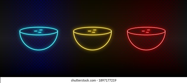Neon icon set hot soup. Set of red, blue, yellow neon vector icon