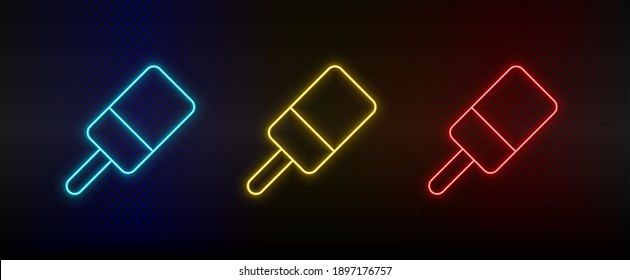 Neon icon set ice cream. Set of red, blue, yellow neon vector icon