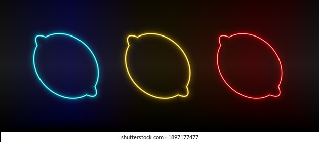 Icono neón conjunto limón. Icono de vector de neón rojo, azul, amarillo