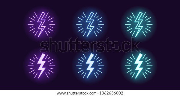 Neon Icon Set Von Blitz Blitz Stock Vektorgrafik Lizenzfrei