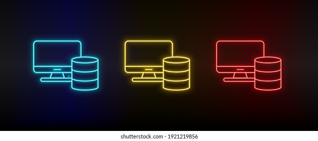 Neon icon set Memory computer. Set of red, blue, yellow neon vector icon