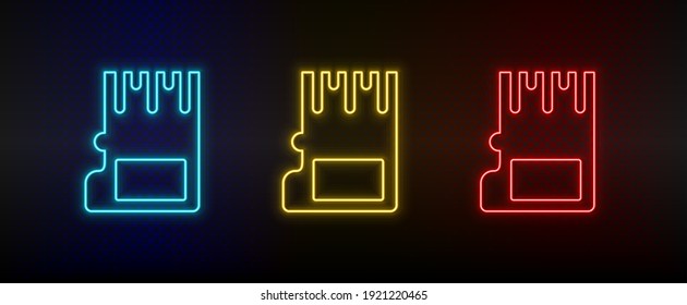Neon Symbol setzen Microcard. Satz von rotem, blauem, gelbem NeonVektorsymbol