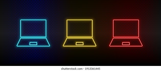 Neon icon set notebook. Set of red, blue, yellow neon vector icon
