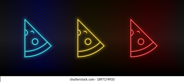 Neon icon set pizza. Set of red, blue, yellow neon vector icon