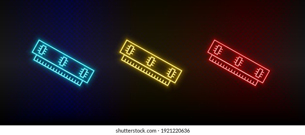 Neon icon set Ram. Set of red, blue, yellow neon vector icon