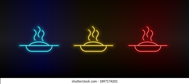 Neon icon set rice plate, healthy diet. Set of red, blue, yellow neon vector icon
