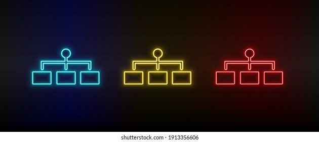 Neon icon set structure. Set of red, blue, yellow neon vector icon