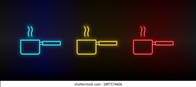 Neon icon set utensils, kitchenware. Set of red, blue, yellow neon vector icon