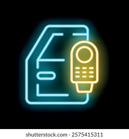 Neon icon of a smartphone making a contactless payment on a pos terminal