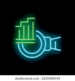 Neon icon of a smartwatch showing a growing statistics graph, perfect for topics of wearable technology and data analysis