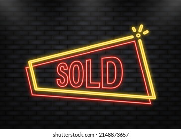 Neon Icon. Sold red label on white background. Vector illustration