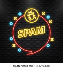 Icono Neon. concepto de buzón de correo de notificación de correo no deseado. Apagón de correo electrónico, advertencia de correo basura