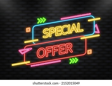 Neon Icon. Special offer blue banner. Discount tag, app icon. Vector illustration.