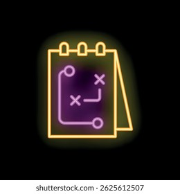 Neon icon of strategy plan is glowing on dark background