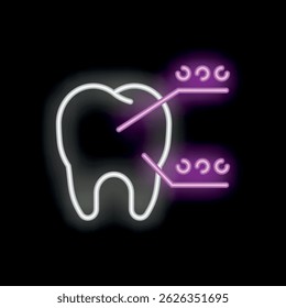Neon icon of a tooth scanning representing digital dentistry and technological advancements in dental care
