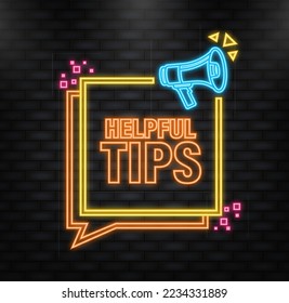 Neon Icon. Top tips megaphone yellow banner in 3D style on white background. Vector illustration