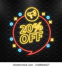 Neon Icon. Trendy flat advertising with 20 percent discount flat badge for promo design. Vector illustration.