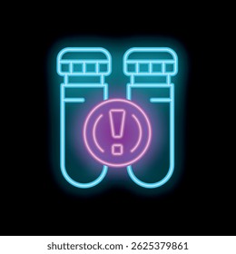 Neon icon of two test tubes showing warning sign, concept for dangerous experiment