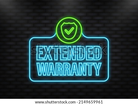 Neon Icon. Vector vintage green extended warranty label template. White background. Certificate icon design vector illustration
