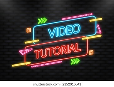 Neon Icon. Video tutorial on dark background. Video tutorial banner.